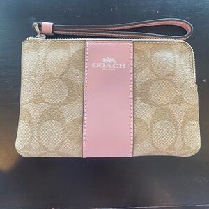 Coach Khaki and Carnation Signature Wristlet NWT
